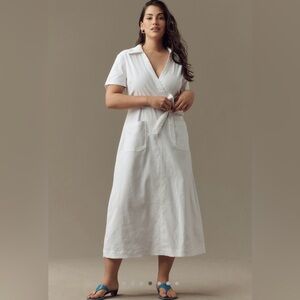 Anthropologie White Linen Wrap Dress